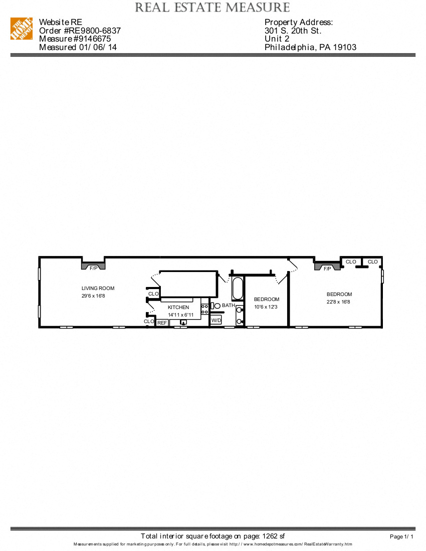 Floor plan for 2 beds, 1 bath, 1 sqft